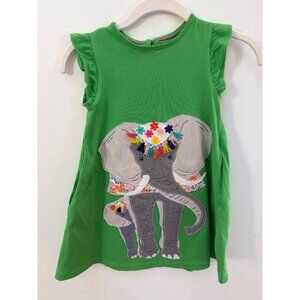 Mini Boden Girls Green Elephant Applique Sleeveless Dress 5-6Y 116cm Cotton